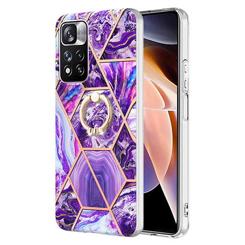 Custodia Silicone Gel Morbida Fantasia Modello Cover con Anello Supporto Y01B per Xiaomi Poco X4 NFC Viola