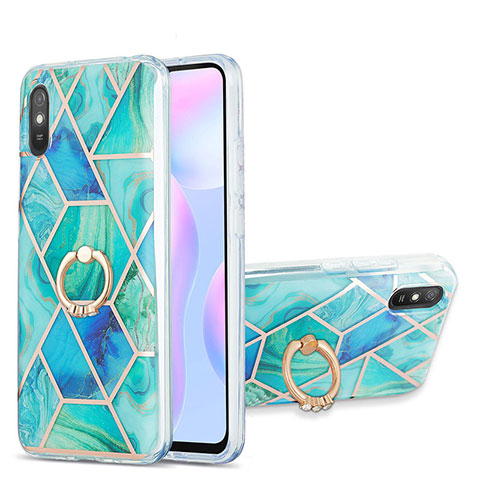 Custodia Silicone Gel Morbida Fantasia Modello Cover con Anello Supporto Y01B per Xiaomi Redmi 9A Verde