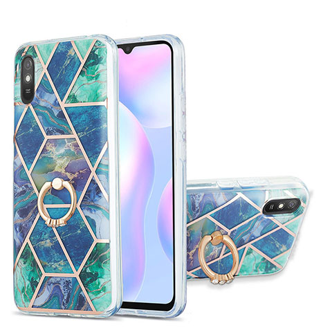 Custodia Silicone Gel Morbida Fantasia Modello Cover con Anello Supporto Y01B per Xiaomi Redmi 9A Verde Notte