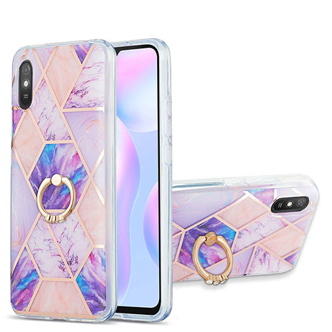 Custodia Silicone Gel Morbida Fantasia Modello Cover con Anello Supporto Y01B per Xiaomi Redmi 9AT Lavanda