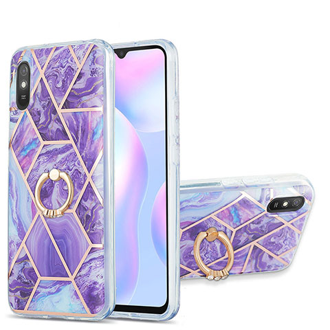 Custodia Silicone Gel Morbida Fantasia Modello Cover con Anello Supporto Y01B per Xiaomi Redmi 9i Viola