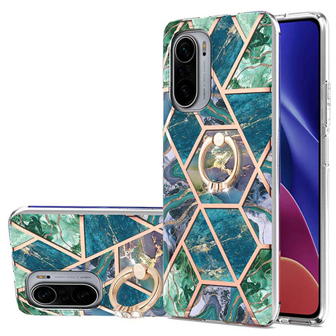 Custodia Silicone Gel Morbida Fantasia Modello Cover con Anello Supporto Y01B per Xiaomi Redmi K40 Pro+ Plus 5G Verde Notte