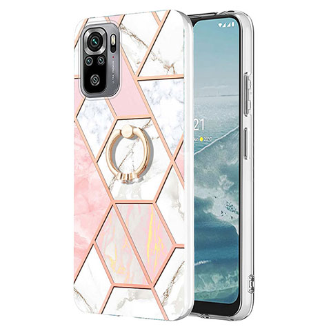 Custodia Silicone Gel Morbida Fantasia Modello Cover con Anello Supporto Y01B per Xiaomi Redmi Note 10 4G Rosa