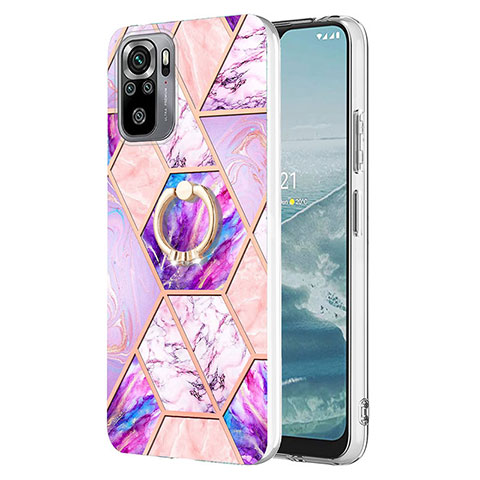 Custodia Silicone Gel Morbida Fantasia Modello Cover con Anello Supporto Y01B per Xiaomi Redmi Note 10S 4G Lavanda