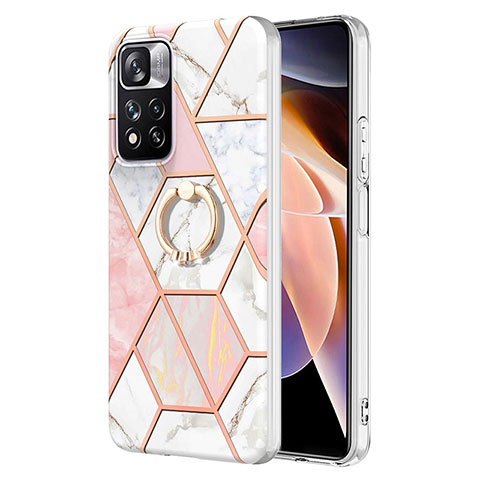 Custodia Silicone Gel Morbida Fantasia Modello Cover con Anello Supporto Y01B per Xiaomi Redmi Note 11 Pro+ Plus 5G Rosa