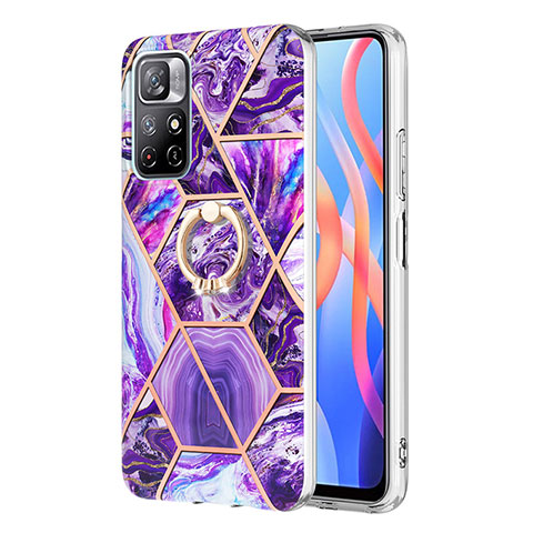 Custodia Silicone Gel Morbida Fantasia Modello Cover con Anello Supporto Y01B per Xiaomi Redmi Note 11S 5G Viola