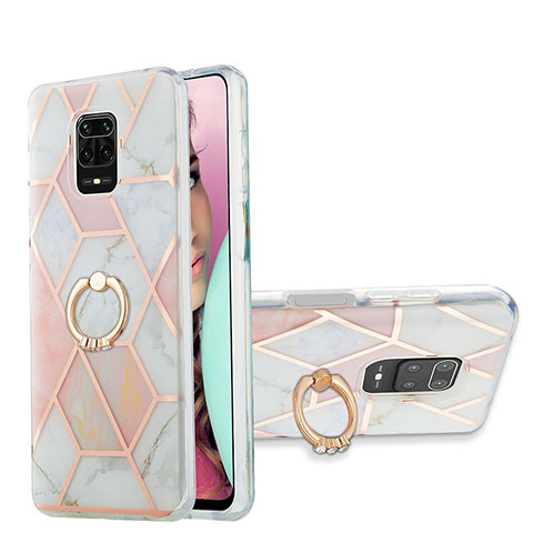 Custodia Silicone Gel Morbida Fantasia Modello Cover con Anello Supporto Y01B per Xiaomi Redmi Note 9 Pro Rosa