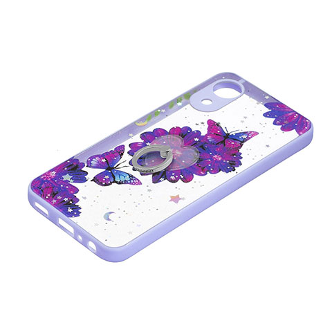 Custodia Silicone Gel Morbida Fantasia Modello Cover con Anello Supporto Y01X per Samsung Galaxy A03 Core Viola