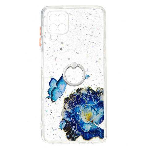 Custodia Silicone Gel Morbida Fantasia Modello Cover con Anello Supporto Y01X per Samsung Galaxy A12 5G Blu