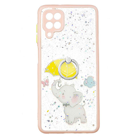 Custodia Silicone Gel Morbida Fantasia Modello Cover con Anello Supporto Y01X per Samsung Galaxy A12 5G Giallo