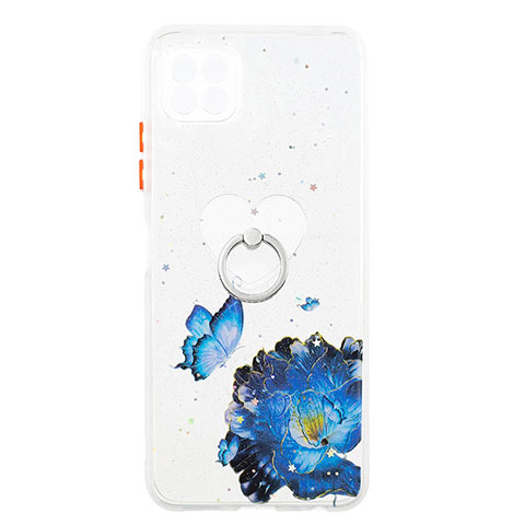 Custodia Silicone Gel Morbida Fantasia Modello Cover con Anello Supporto Y01X per Samsung Galaxy A22s 5G Blu