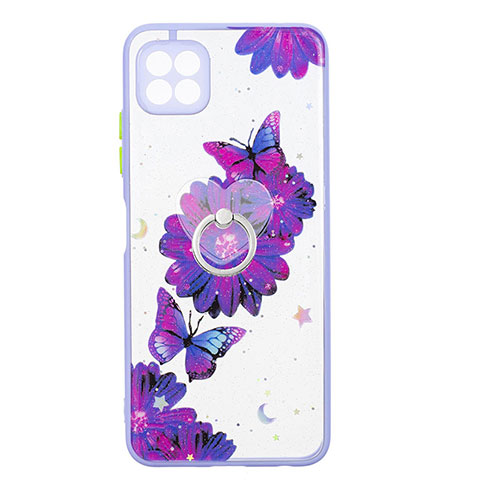 Custodia Silicone Gel Morbida Fantasia Modello Cover con Anello Supporto Y01X per Samsung Galaxy A22s 5G Viola