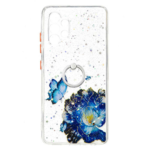 Custodia Silicone Gel Morbida Fantasia Modello Cover con Anello Supporto Y01X per Samsung Galaxy A32 4G Blu