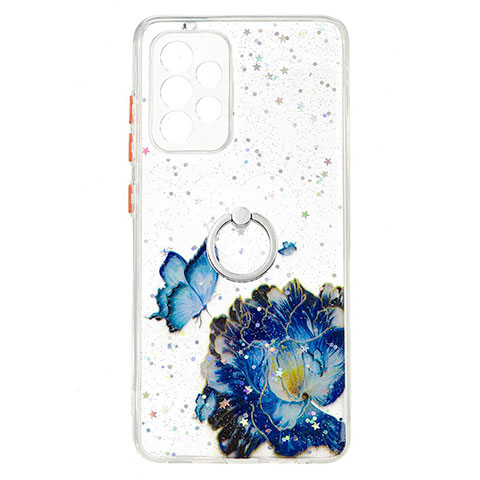 Custodia Silicone Gel Morbida Fantasia Modello Cover con Anello Supporto Y01X per Samsung Galaxy A53 5G Blu