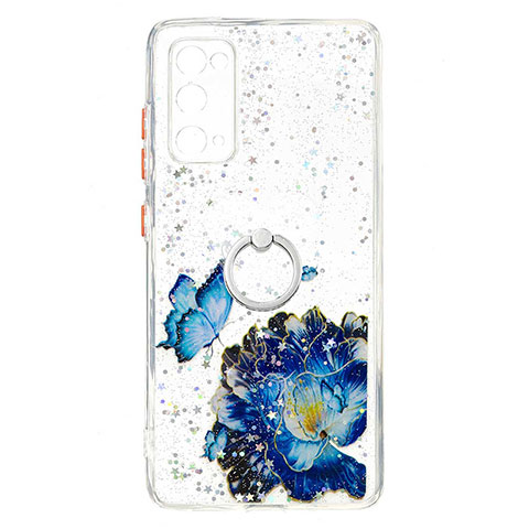 Custodia Silicone Gel Morbida Fantasia Modello Cover con Anello Supporto Y01X per Samsung Galaxy S20 FE 4G Blu