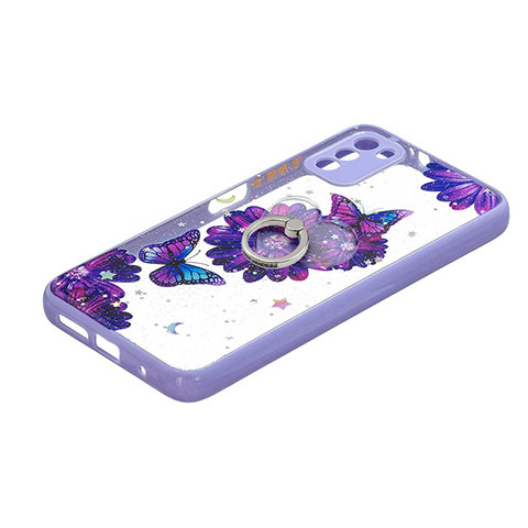 Custodia Silicone Gel Morbida Fantasia Modello Cover con Anello Supporto Y01X per Xiaomi Poco M3 Viola