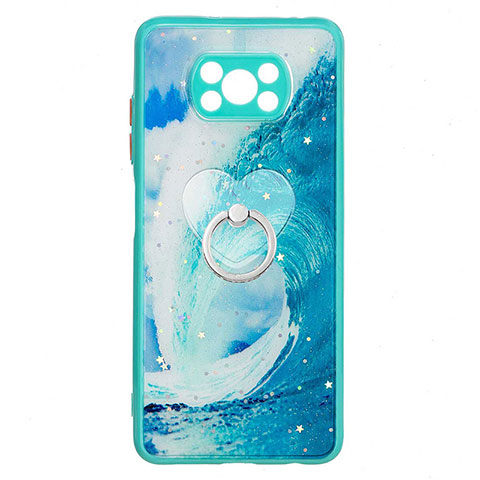 Custodia Silicone Gel Morbida Fantasia Modello Cover con Anello Supporto Y01X per Xiaomi Poco X3 Verde