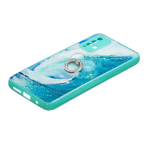 Custodia Silicone Gel Morbida Fantasia Modello Cover con Anello Supporto Y01X per Xiaomi Redmi 9T 4G Verde