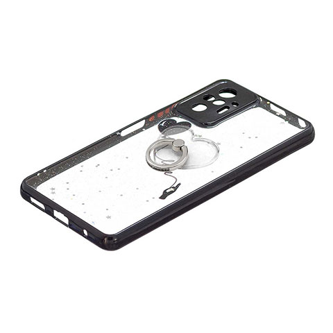 Custodia Silicone Gel Morbida Fantasia Modello Cover con Anello Supporto Y01X per Xiaomi Redmi Note 10 Pro 4G Nero