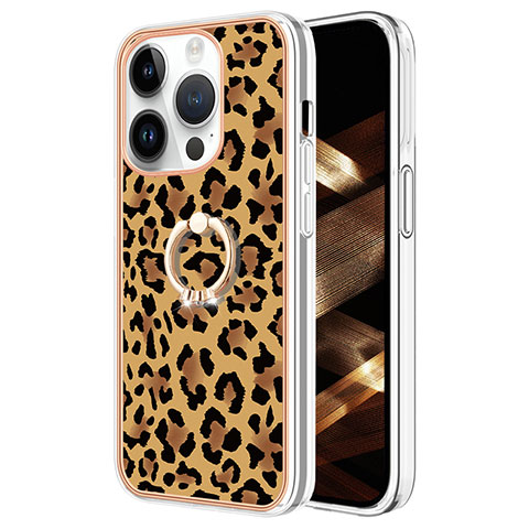 Custodia Silicone Gel Morbida Fantasia Modello Cover con Anello Supporto Y02B per Apple iPhone 13 Pro Marrone