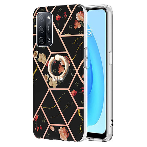 Custodia Silicone Gel Morbida Fantasia Modello Cover con Anello Supporto Y02B per Oppo A53s 5G Nero