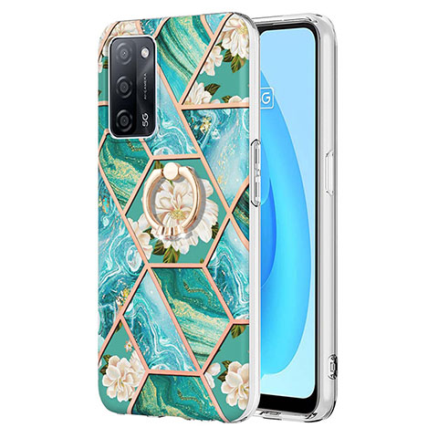 Custodia Silicone Gel Morbida Fantasia Modello Cover con Anello Supporto Y02B per Oppo A53s 5G Verde