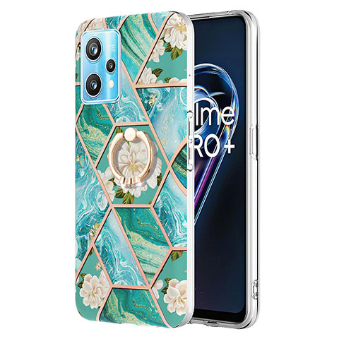 Custodia Silicone Gel Morbida Fantasia Modello Cover con Anello Supporto Y02B per Realme 9 Pro 5G Verde