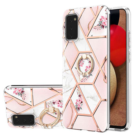 Custodia Silicone Gel Morbida Fantasia Modello Cover con Anello Supporto Y02B per Samsung Galaxy A03s Rosa