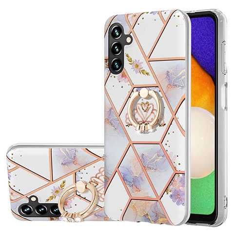 Custodia Silicone Gel Morbida Fantasia Modello Cover con Anello Supporto Y02B per Samsung Galaxy A04s Grigio