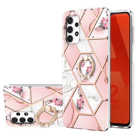 Custodia Silicone Gel Morbida Fantasia Modello Cover con Anello Supporto Y02B per Samsung Galaxy A32 5G Rosa