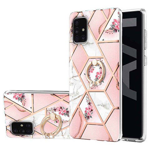 Custodia Silicone Gel Morbida Fantasia Modello Cover con Anello Supporto Y02B per Samsung Galaxy A71 4G A715 Rosa