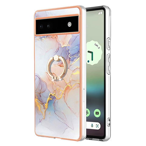 Custodia Silicone Gel Morbida Fantasia Modello Cover con Anello Supporto Y03B per Google Pixel 6a 5G Lavanda