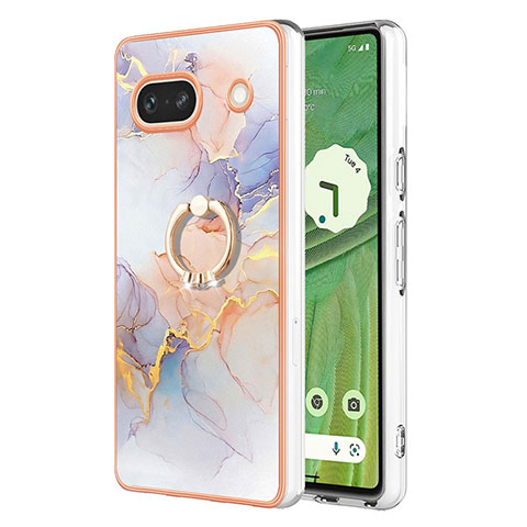 Custodia Silicone Gel Morbida Fantasia Modello Cover con Anello Supporto Y03B per Google Pixel 7a 5G Lavanda