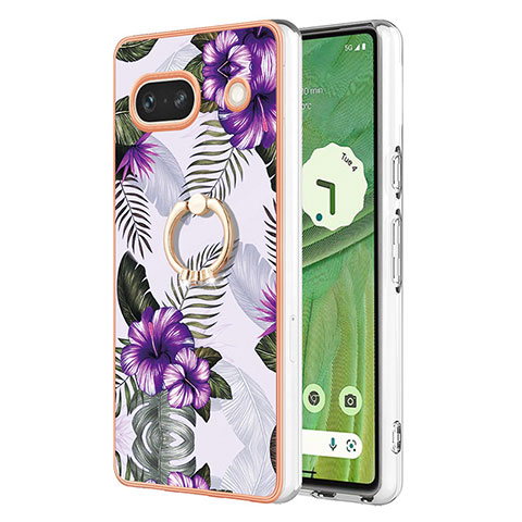 Custodia Silicone Gel Morbida Fantasia Modello Cover con Anello Supporto Y03B per Google Pixel 7a 5G Viola