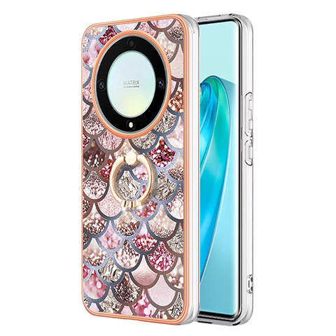 Custodia Silicone Gel Morbida Fantasia Modello Cover con Anello Supporto Y03B per Huawei Honor Magic5 Lite 5G Marrone