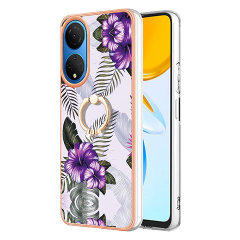 Custodia Silicone Gel Morbida Fantasia Modello Cover con Anello Supporto Y03B per Huawei Honor X7 Viola