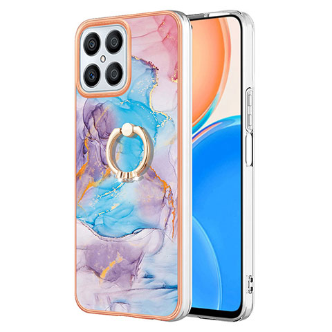 Custodia Silicone Gel Morbida Fantasia Modello Cover con Anello Supporto Y03B per Huawei Honor X8 4G Blu