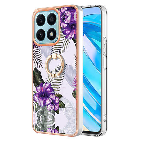 Custodia Silicone Gel Morbida Fantasia Modello Cover con Anello Supporto Y03B per Huawei Honor X8a 4G Viola