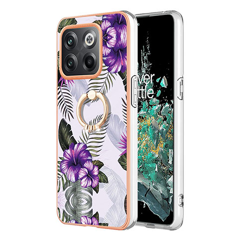 Custodia Silicone Gel Morbida Fantasia Modello Cover con Anello Supporto Y03B per OnePlus Ace Pro 5G Viola