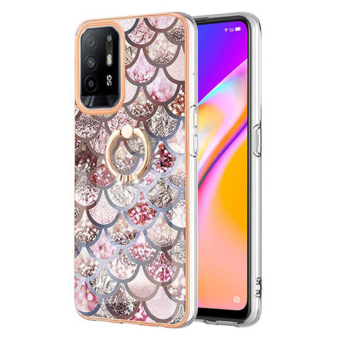 Custodia Silicone Gel Morbida Fantasia Modello Cover con Anello Supporto Y03B per Oppo Reno5 Z 5G Marrone