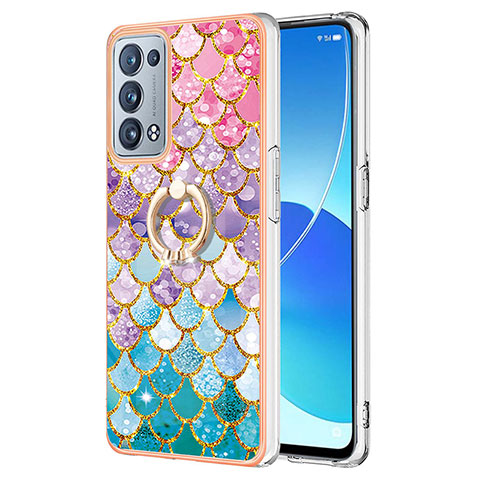 Custodia Silicone Gel Morbida Fantasia Modello Cover con Anello Supporto Y03B per Oppo Reno6 Pro 5G Colorato