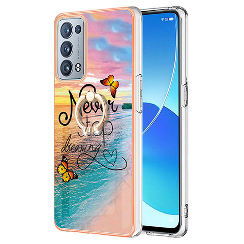 Custodia Silicone Gel Morbida Fantasia Modello Cover con Anello Supporto Y03B per Oppo Reno6 Pro 5G Multicolore