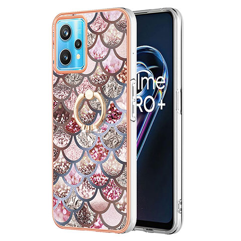 Custodia Silicone Gel Morbida Fantasia Modello Cover con Anello Supporto Y03B per Realme 9 Pro+ Plus 5G Marrone