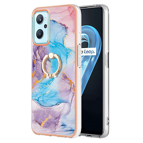 Custodia Silicone Gel Morbida Fantasia Modello Cover con Anello Supporto Y03B per Realme 9i 4G Blu