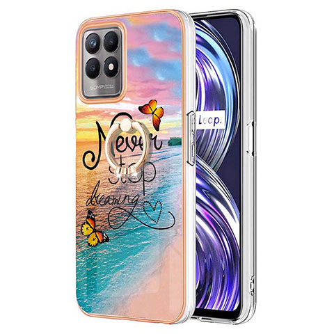 Custodia Silicone Gel Morbida Fantasia Modello Cover con Anello Supporto Y03B per Realme Narzo 50 4G Multicolore