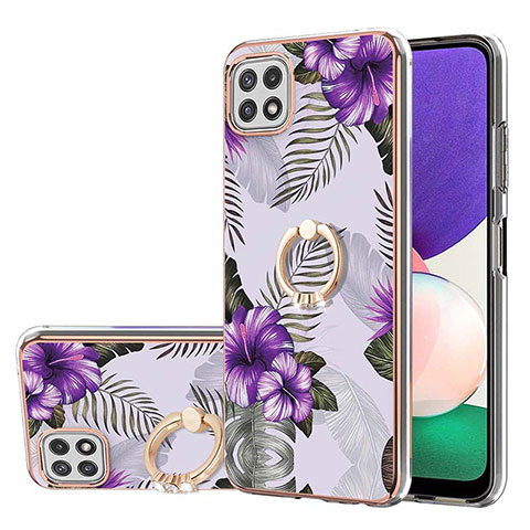 Custodia Silicone Gel Morbida Fantasia Modello Cover con Anello Supporto Y03B per Samsung Galaxy A22s 5G Viola