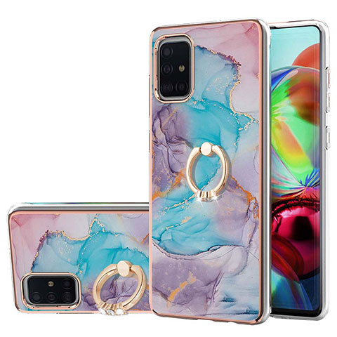 Custodia Silicone Gel Morbida Fantasia Modello Cover con Anello Supporto Y03B per Samsung Galaxy A71 4G A715 Blu