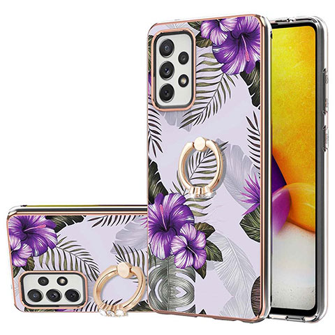 Custodia Silicone Gel Morbida Fantasia Modello Cover con Anello Supporto Y03B per Samsung Galaxy A72 4G Viola