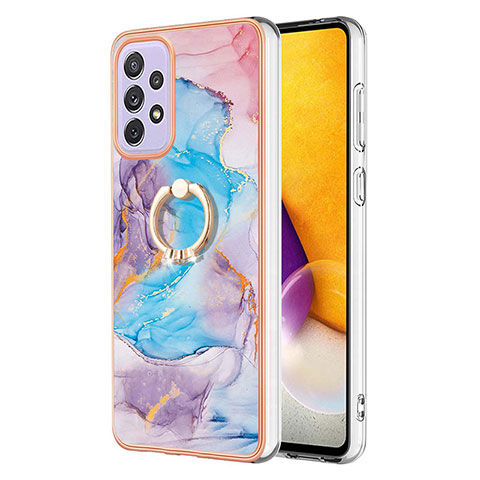 Custodia Silicone Gel Morbida Fantasia Modello Cover con Anello Supporto Y03B per Samsung Galaxy A73 5G Blu