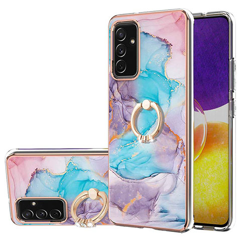 Custodia Silicone Gel Morbida Fantasia Modello Cover con Anello Supporto Y03B per Samsung Galaxy M54 5G Blu